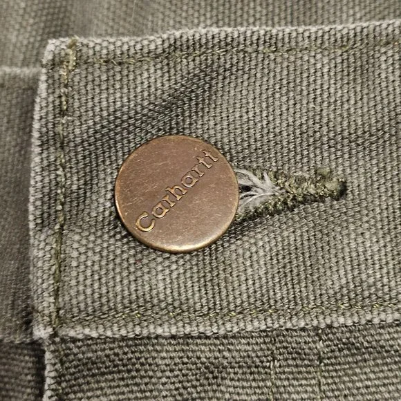 Vtg Carhartt Pants Mens 42x31.5 Olive Green B11 Duck Carpenter Work USA 90s - Picture 8 of 16